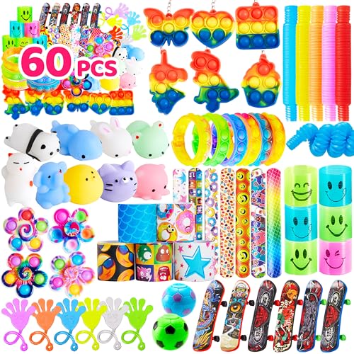 JOYIN 60 Pcs Party Favors for Kids, Fidget Toys Pack, Sensory Toy, Goodie Bags Fillers for Kids Birthday Party, Prizes in Bulk for School, Pinata Stuffers, Classroom Prizes, Treasure Box Toys Autism
