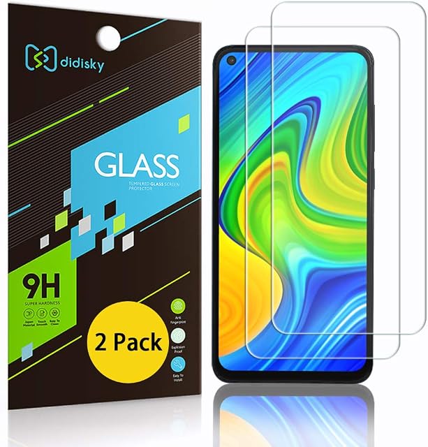 Didisky Tempered Glass Screen Protector for Xiaomi Redmi Note 9, [2 Pieces] Anti Scratch, 9H Hardness, No Bubbles, High Definition, Easy To Apply, Case Friendly