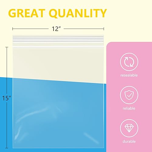 Miniatura 2 de iMailer - 200 piezas- Bolsas grandes de plástico con cremallera de 12 x 15 pulgadas - Bolsa de almacenamiento transparente con cremallera para ropa,