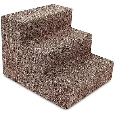 Best Pet Supplies Dog Stairs for Small Dogs & Cats, Foam Pet Steps Portable Ramp for Couch Sofa and High Bed Non-Slip Balanced Indoor Step Support, Paw Safe No Assembly - Brown Linen, 3-Step