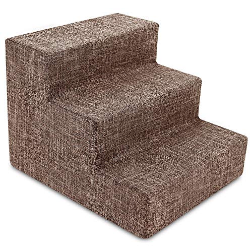 Best Pet Supplies Dog Stairs for Small Dogs & Cats, Foam Pet Steps Portable Ramp for Couch Sofa and High Bed Non-Slip Balanced Indoor Step Support, Paw Safe No Assembly - Brown Linen, 3-Step by Best Pet Supplies - Image 2