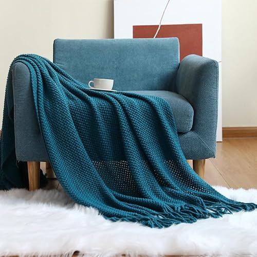 Tititex Manta decorativa suave, color amarillo mostaza, con textura bohemia con borlas de flecos, manta de punto acogedora y ligera para sofá, cama,