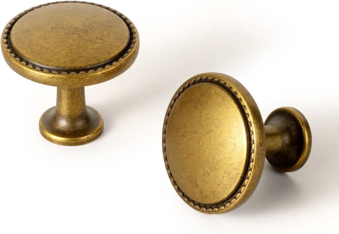 Goo-Ki 6 Pack Antique Brass Cabinet Knobs – Vintage Round Drawer Pulls with Decorative Beaded Edge, Classic Furniture Handle for Kitchen & Home