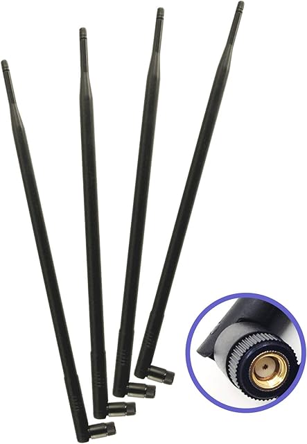 4 pcs of Universal 9dBi Wi-Fi 2.4/5GHz Dual-Band RP-SMA Male Antennas Extension for IP Wireless Security Camera Router and CCTV HD Wireless Camera System Video Antenna for NVR Security IP System