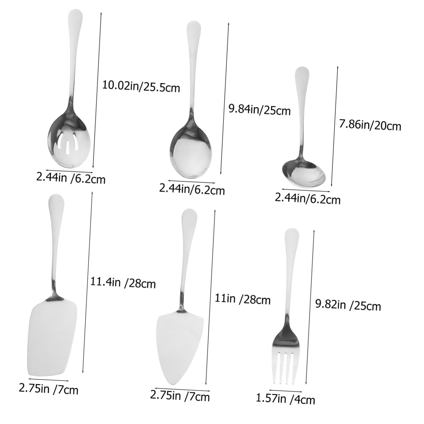 Cabilock 6 pièces Ustensiles de Service Acier Inoxydable Épais Fourchettes et Cuillères Buffet Portables Set Complet pour Repas à et Fêtes