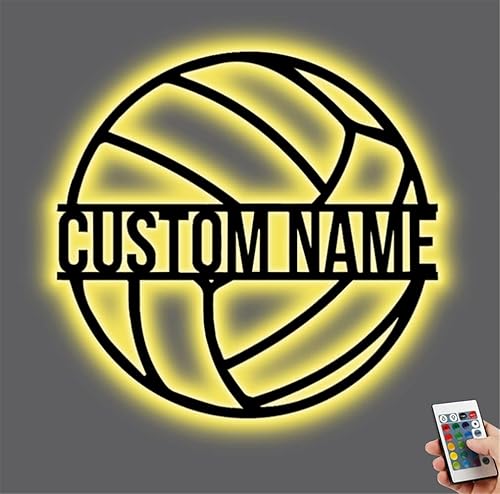 Arte de pared de metal de voleibol personalizado con luces LED, decoración de letrero de metal negro personalizado para sala de estar, jugador de