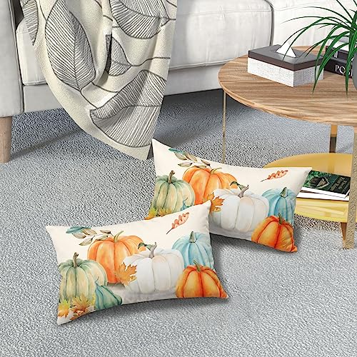 Kawani PUMPKINPW-230612-1 Fall Maple Leaves Lumbar Pillow Covers 12X20 In Teal Orange White Green Pumpkins Decorative Couch Pillow Cases Set Of 2 Autumn Thanksgiving Throw Pillows Farm Decor thumb #6