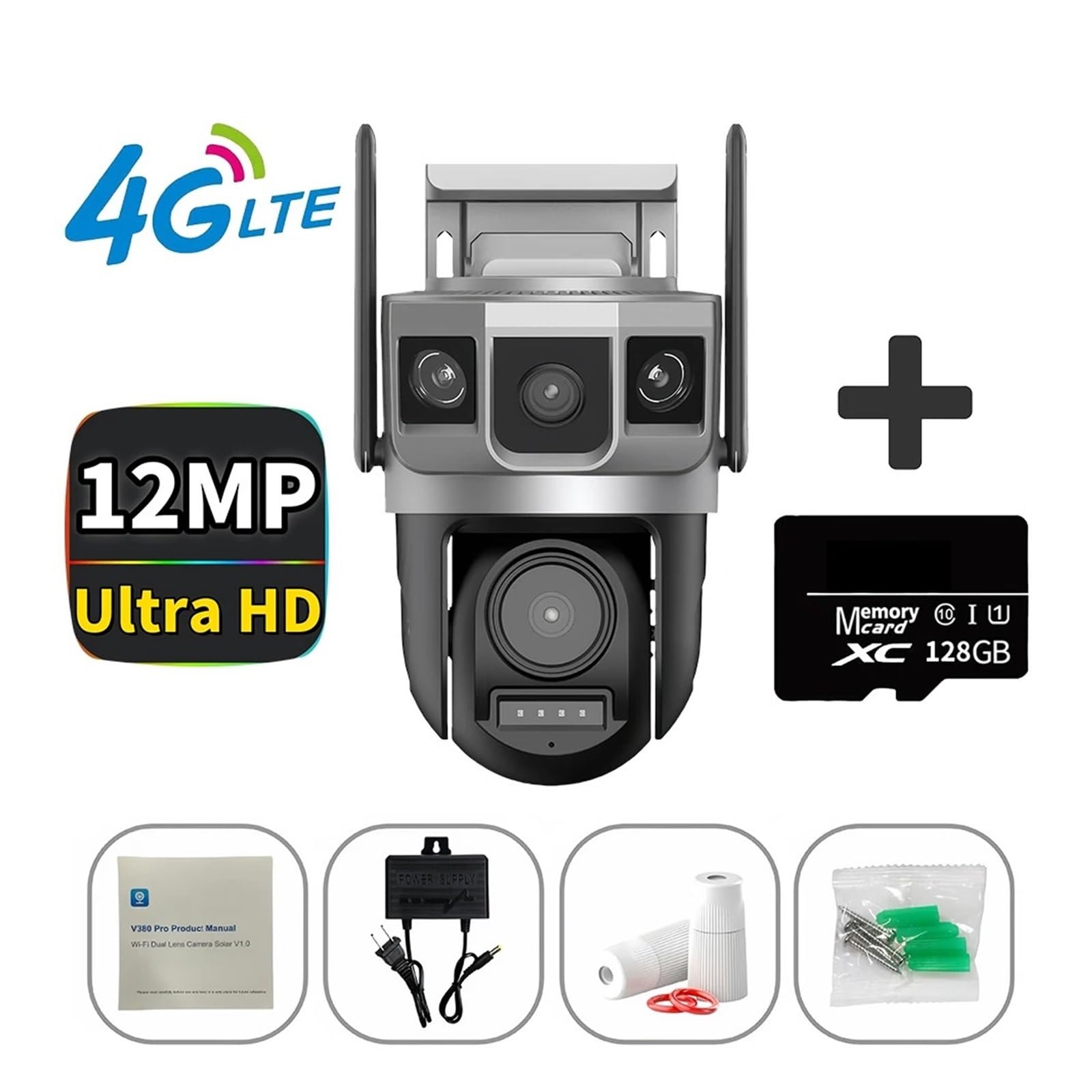 Telecamera di sicurezza esterna PTZ a doppio obiettivo da 12 MP 4G