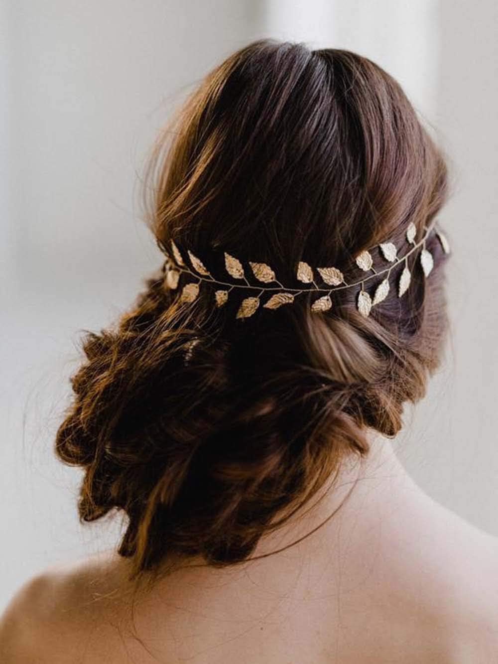 Aukmla Wedding Headband Golden Bridal Hair Vine Leaf Halo for Bridesmaid and Bride