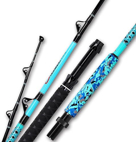 Fiblink Caña de pescar de pesca de arrastre de 1 pieza/2 piezas para agua salada, caña de caza grande en alta mar y barco convencional (6'/6'6"/7')