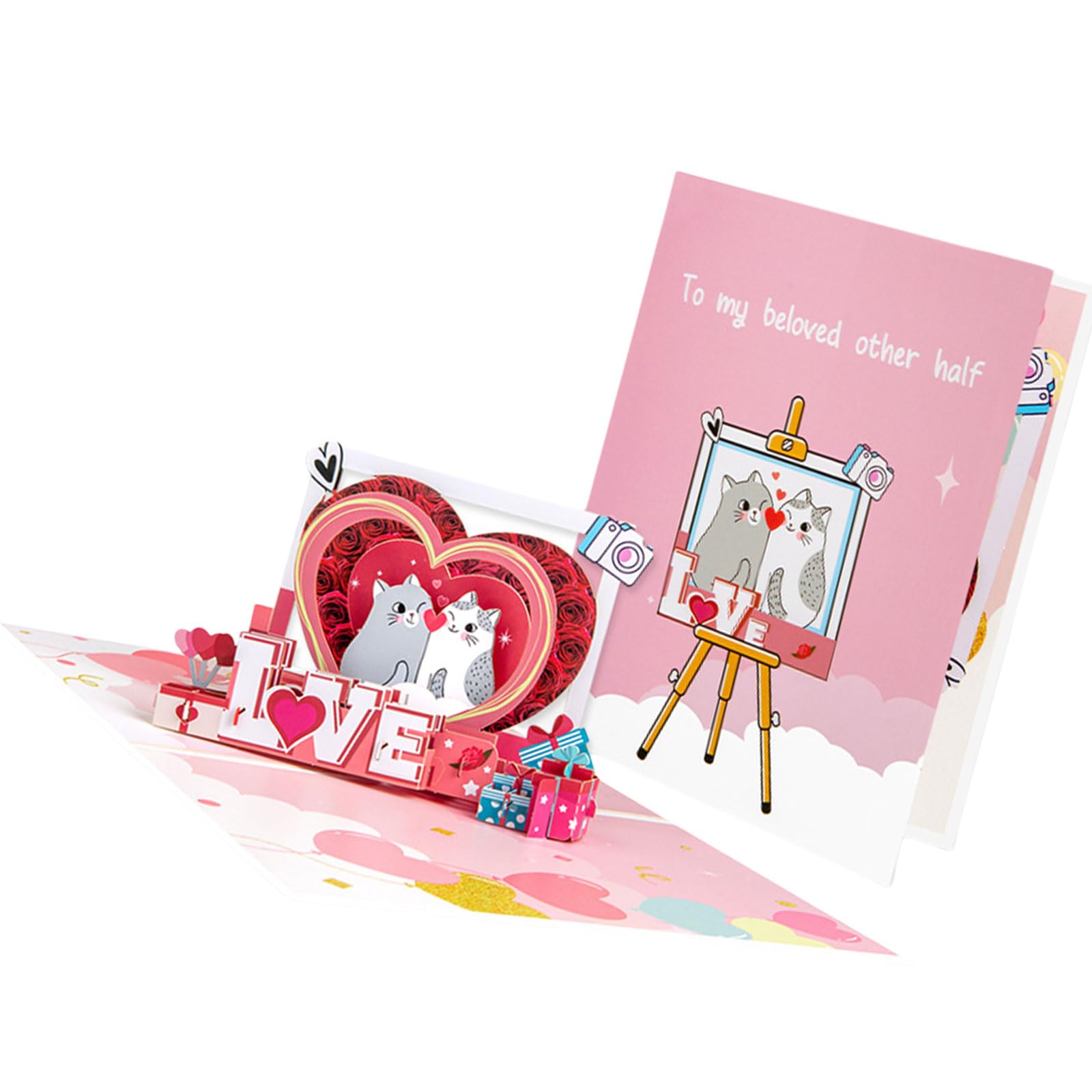 Buxuaaaa Greeting Card with Envelope 3D Popup Picture Frame Animal Card Birthday Valentines Day Present for Girlfriend Paper
