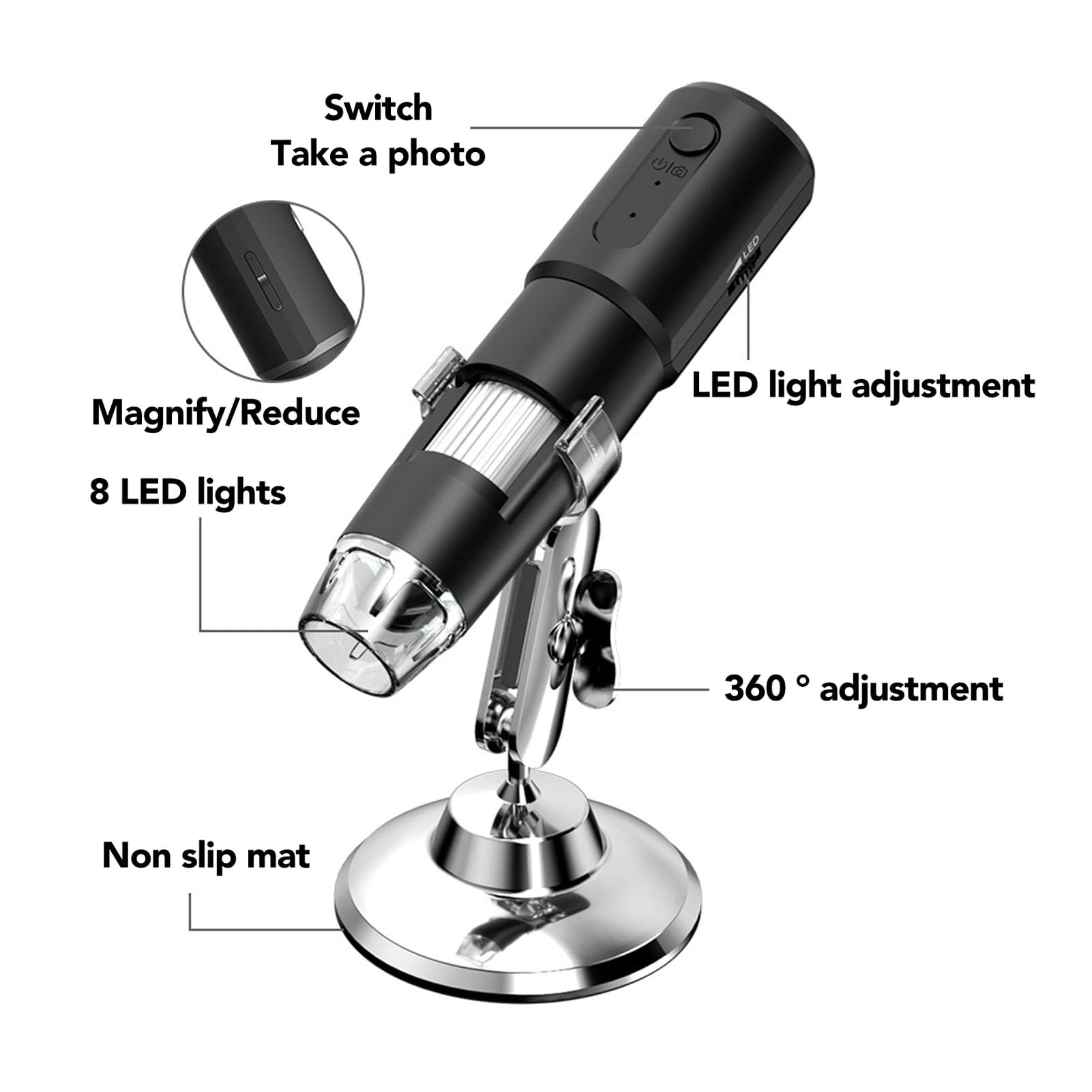 Microscopio Digitale da 50X a 1000X, Microscopio Regolabile in Altezza Girevole a 360 Gradi con Obiettivo HD con 8 Luci LED, per Circuiti Stampati Antiquariato Tessili Bio