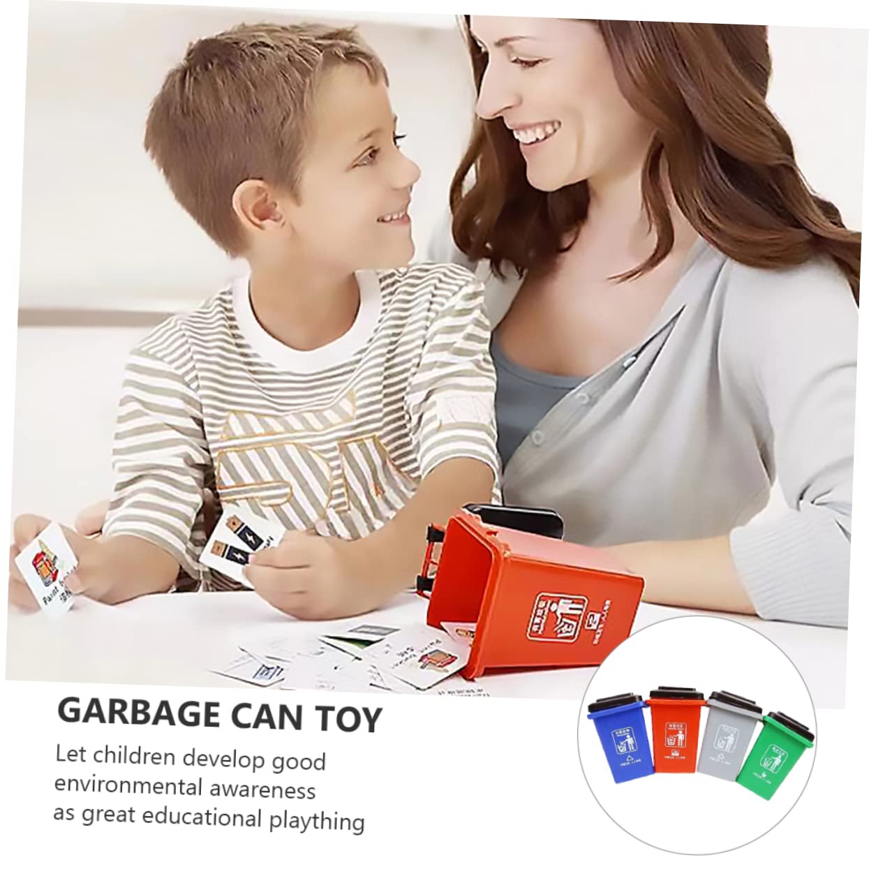 VANZACK 1Set Garbage Classification Mini Color Trash Cans for Fun Learning Educational Plaything for Boys and Promotes Environmental Awareness