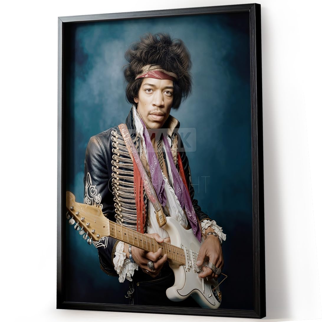 Tomaok Poster Jimi Hendrix (cornice non fornita), pittura digitale, poster da parete rock psichedelico vintage, decorazione da parete camera studio o soggiorno, fan della musica e chitarra leggendaria