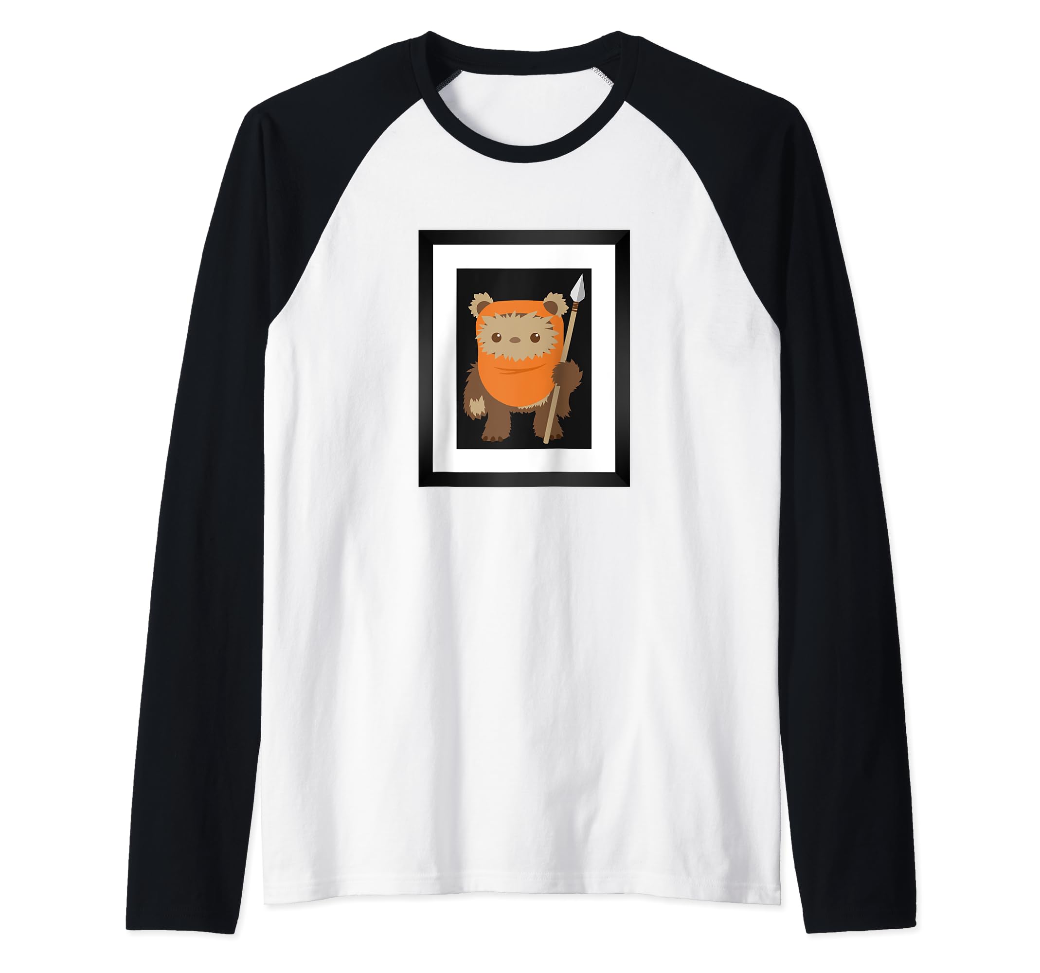Star Wars Wicket Ewok Chibi Kawaii Cute Raglan Baseball Tee, Black