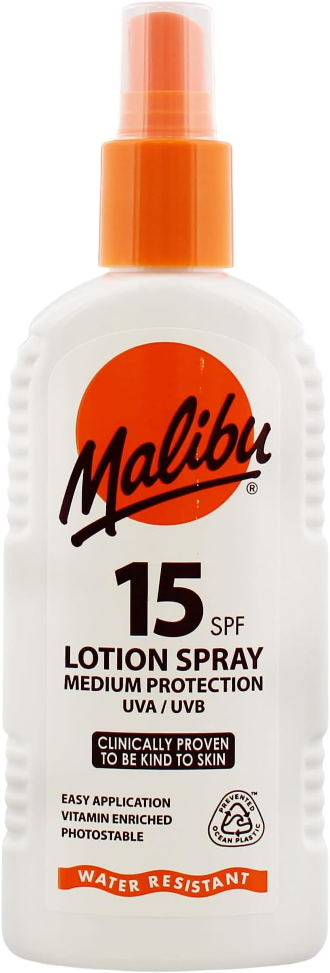 Malibu Sun SPF 15 Lotion Spray, Medium Protection Sun Cream, Water Resistant, Vitamin Enriched, with Shea Butter Extract, 200ml