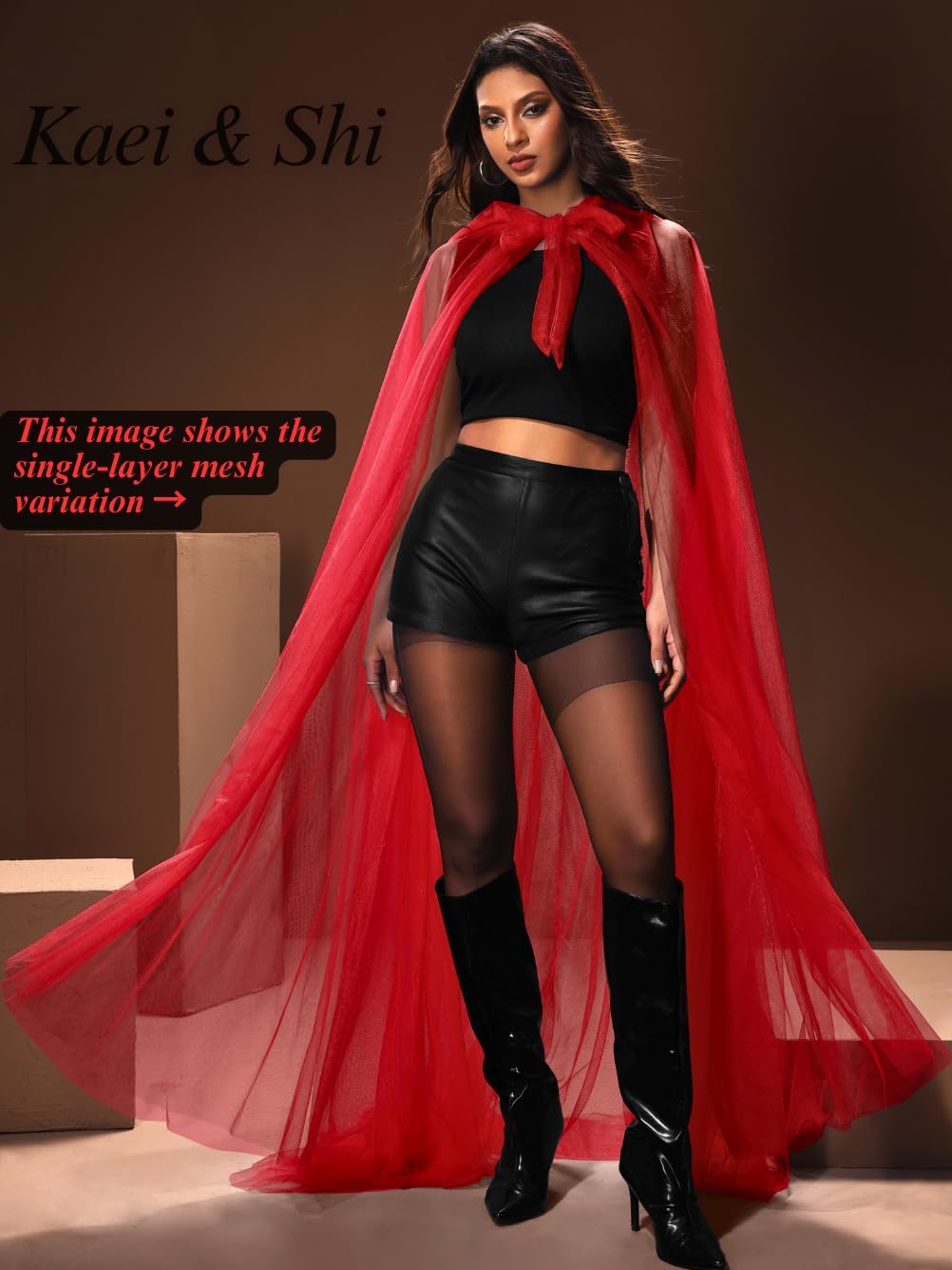 Kaei&Shi Long Sheer Cape,Tulle Hooded Cloak Halloween Witch Ghost Costume,Gothic Wedding Dress For Women