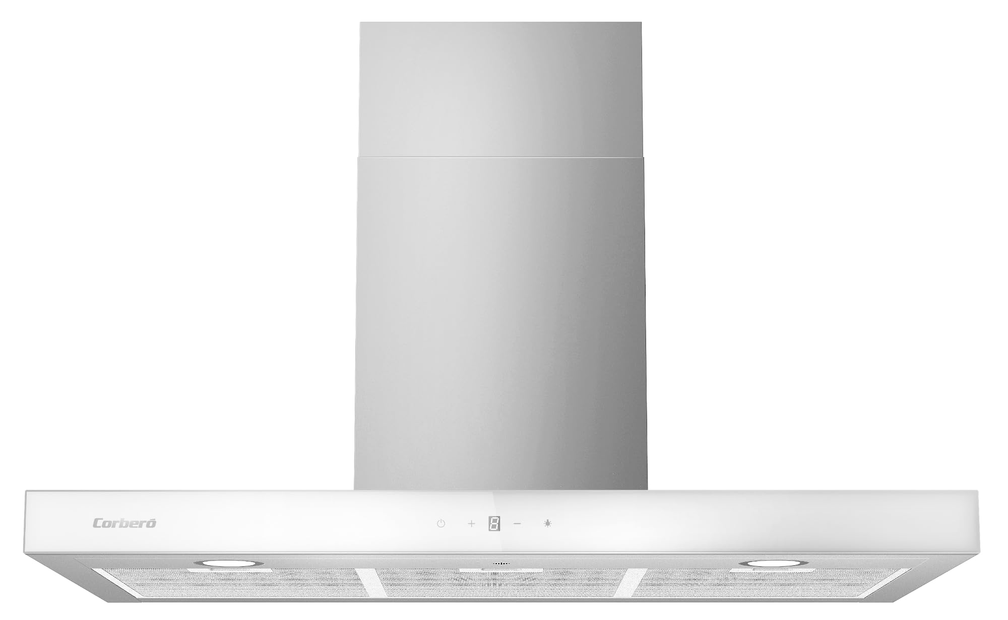 Corberó - Campana Decorativa Horizontal | NANGA975XW | Blanco | 90 cm, Caudal 750 m3/h, 230W, 3 Velocidades, Filtro Aluminio 3 Capas, Filtro Carbón, Eficiencia Energética A