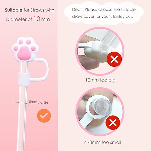 Miniatura 3 de 8Pcs Cute Straw Cover for Stanley Cup, 10mm 0.4in Silicone Stanley 30&40 Oz Tumbler Accessories Straw Covers Topper, Animal&Cloud&Flower Shape,