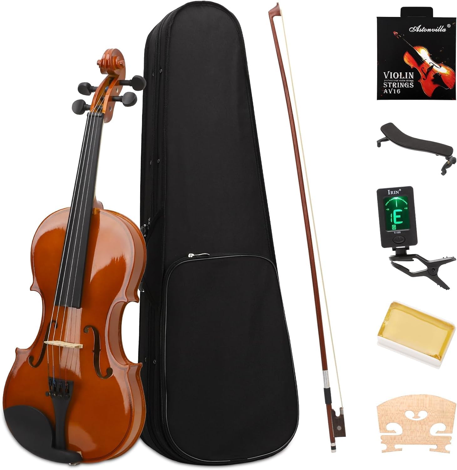 Violin For Kids & Adults - 4/4 MV300 Satin Antique, Student or Beginners Kit w/Case, Bow, Extra Strings, Tuner, Lesson Book - Stringed Musical Instruments