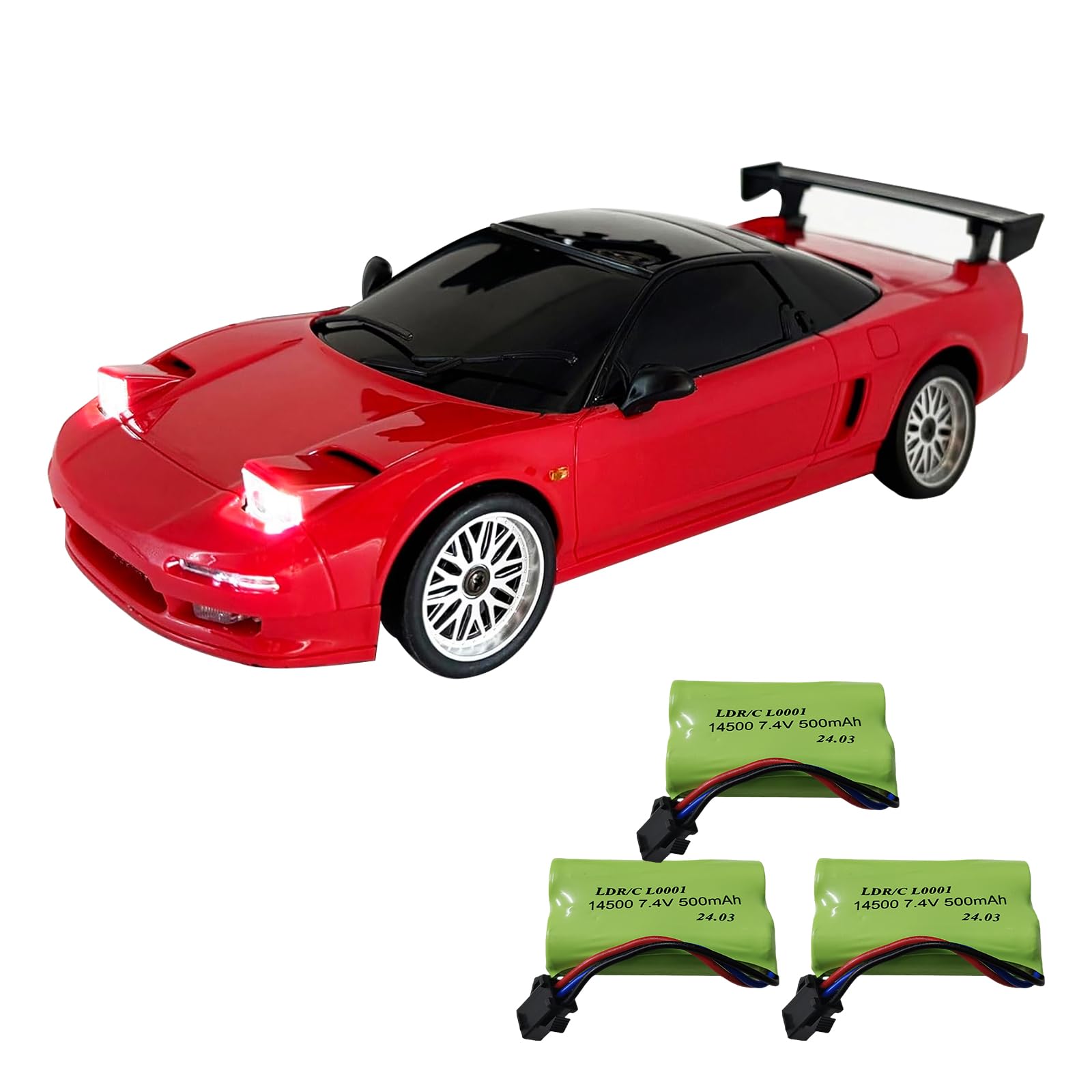 Skymaker1:18 Scale NSX Model RC Drift Car with 3 Batteries RWD Drifting RC Cars for Adults with Gyro, Pop-Up Headlights, Metal Drive Shaft(LD1803 Red)