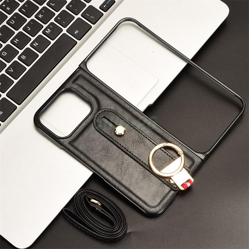 Coque Pixel 9 Pro Fold noire en cuir avec support et sangle intégrée