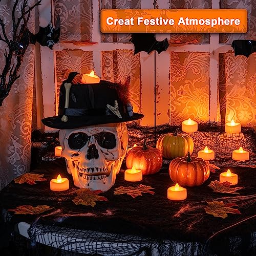 Image of merrynights Halloween Flameless Candles, 24-Pack Orange Tea Lights Candles Battery Operated, LED Pumpkin Lights Flickering, Electric Fake Tealight Candles, 1.5'' D X 1.25'' H