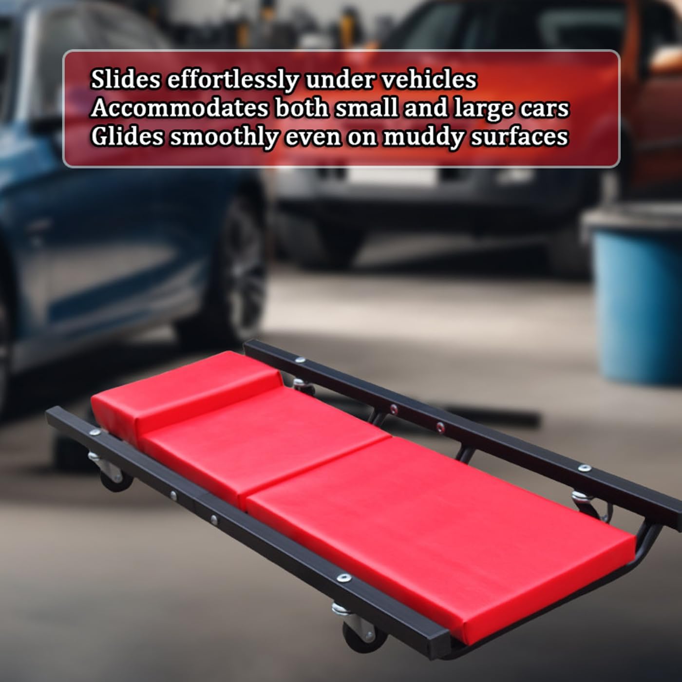 40 Inch Rolling Creeper with Headrest, Padded Mechanic Cart with Adjustable Backrest, Heavy-Duty Automotive Rolling Creeper with 6 Swivel Casters for Garage, Repair Shop