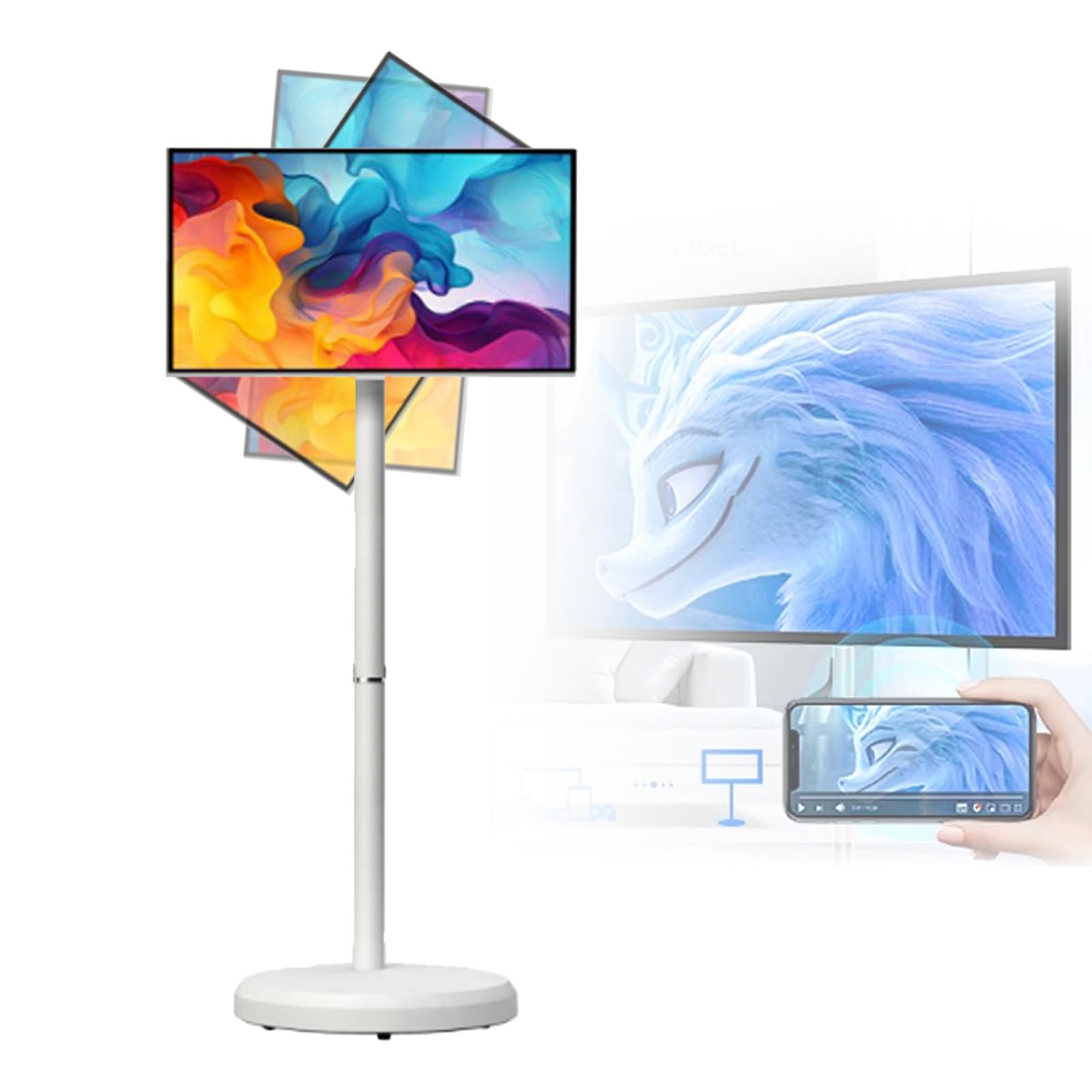 Televisor Portátil Inteligente Fhd De 21,5 Pulgadas con Pantalla Táctil Y Operativo Android, con Ruedas Y Pantalla Táctil Giratoria, Batería De 6000 Mah (4-6 H) White-6+128G