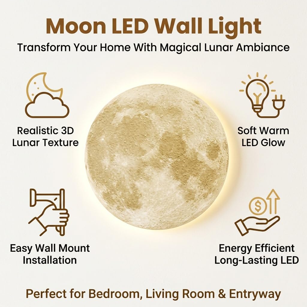 Lampada da Parete Luna 3D LED con Telecomando, Luci Moderne Dimmerabili | Texture 3D realistica, Controllo remoto, LED dimmerabile, Luce d'atmosfera moderna(A,31.5IN*31.5IN_NON-LIT)