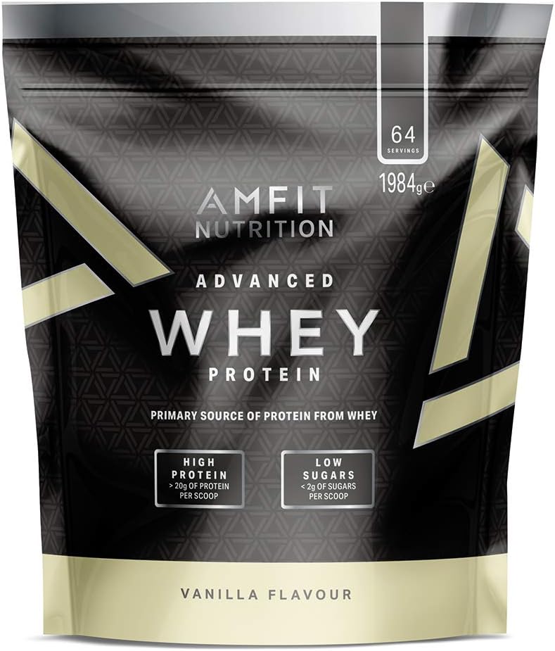 Amazon Brand- Amfit Nutrition - Advanced Whey Protein Powder Vanilla, 64 Servings, 1984 g