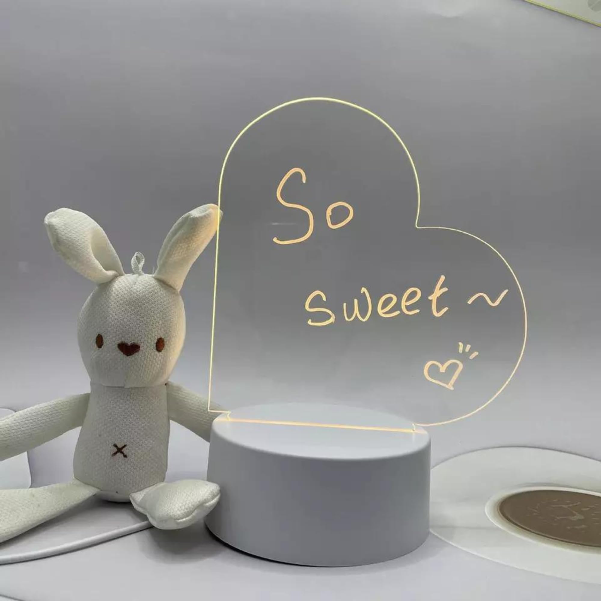 XERGY Acrylic Dry Erase Board with Light Up Stand for Desk 6 x 6 inch Clear Note Memo White Board Notepad Table LED Letter Massage Boards for Personal Creative Use Includes Dry Erase Markers (Heart)-image-46