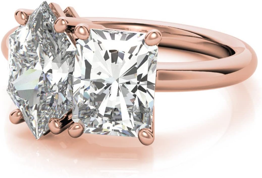 Dutch Marquise & Radiant Cut Toi Et Moi Rings, Moissanite Engagement Ring for Women, Wedding Sets, Solitaire Two Stone Vintage Antique 925 Silver 10k/14k/18k Solid Gold Anniversary Promise Gifts