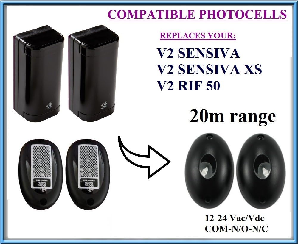 V2 RIF50, V2 SENSIVA, V2 SENSIVA XS Universal Compatible infrared photocells 12-24V, with 20m range!