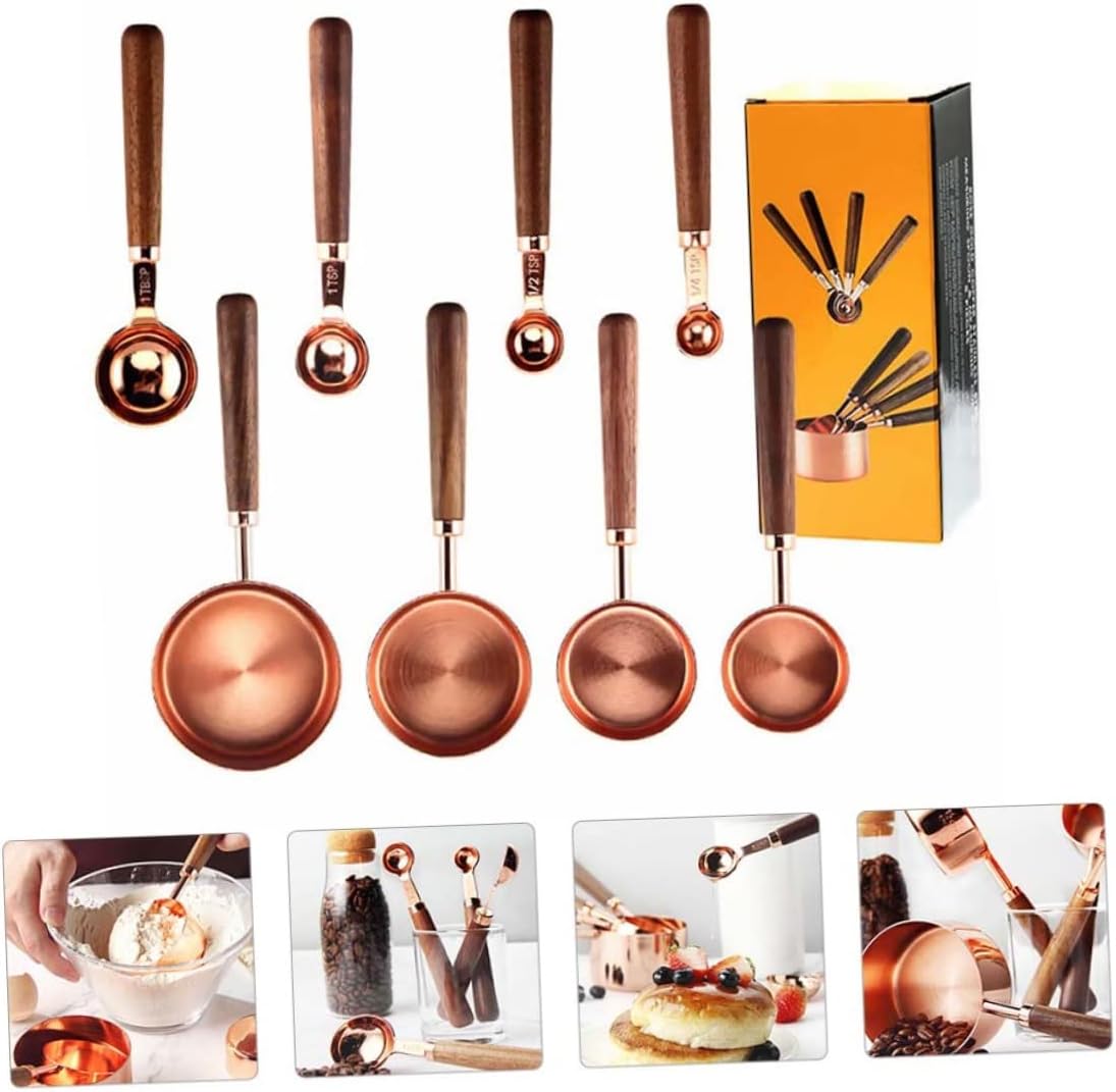 1 Graduated Measuring Cup and Spoon with Walnut Handle Baking Tool for Precise Measurement Cooking and Baking