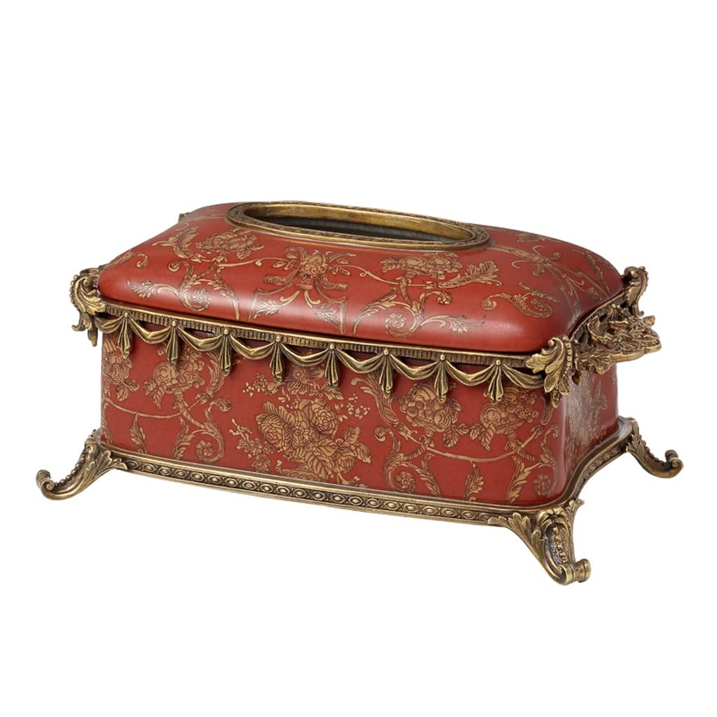 GTHTUHFD Tissue Box Cover Tissue Box Ceramic Inlaid Copper Living Room Desktop Retro Household Luxury, Red