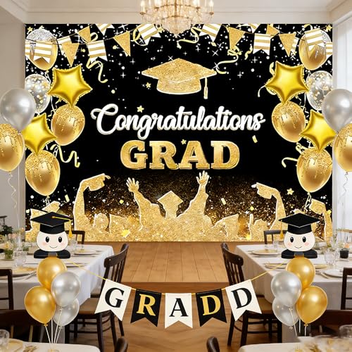 Fondo de graduación negro y oro 71 x 43 pulgadas miniatura 5