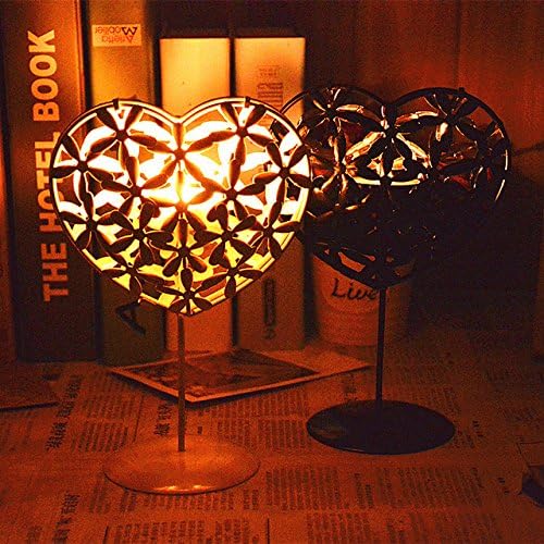 Heart Shaped Metal Table Candle Lantern with Rose Scented Tealight Candles (Black)