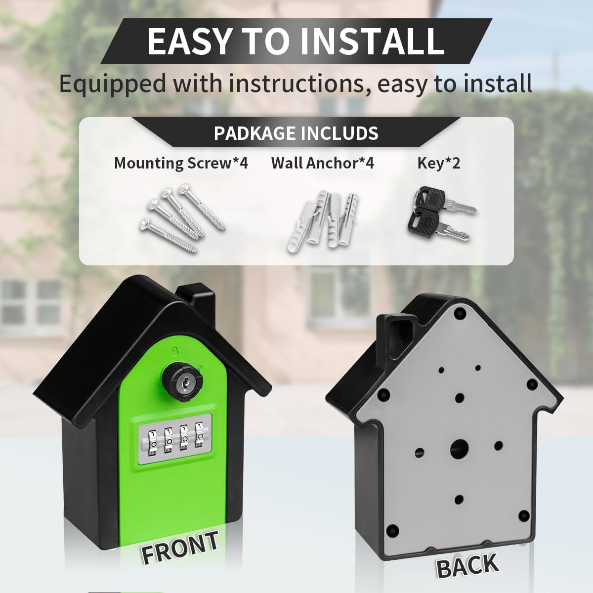 Key Lock Box with Combination lock & Key lock, Portable Large Capacity Key Storage Box Wall Mounted, Resettable Code, Waterproof Security Lock Box for Home, Office, Garage, Realtors Green(1 Pack)