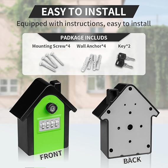 Key Lock Box with Combination lock & Key lock, Portable Large Capacity Key Storage Box Wall Mounted, Resettable Code, Waterproof Security Lock Box for Home, Office, Garage, Realtors Green(1 Pack)