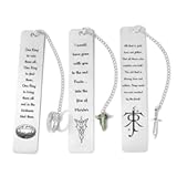 3Pcs Fantasy Bookmark Set - Metal Bookmarks with Elvish Leaf Pendant&comma; Sword Charm & Evenstar Engraving&comma; Epic Quotes Carved Jewelry for Book Lovers&comma; Dark Academia Gifts for Readers &lpar;3Pcs-Silver&rpar;