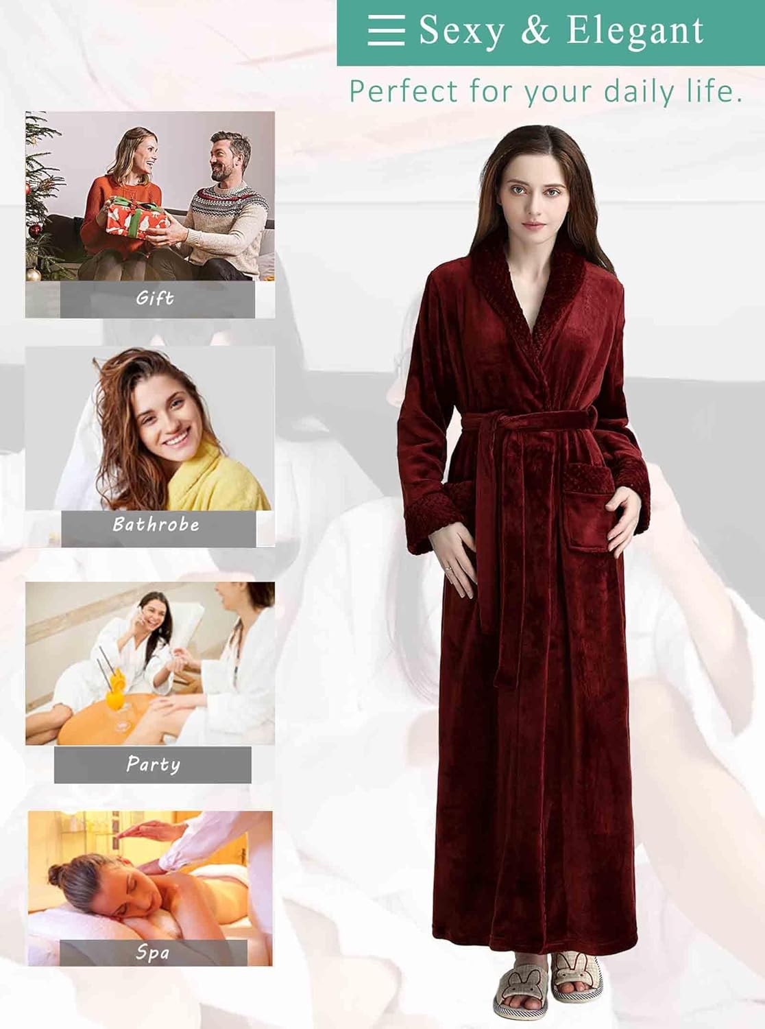Artfasion Womens Long Fleece Robe - Warm Soft Floor Length Flannel Bathrobes for Winter Thicker Long House Coat with Pockets - Image 3