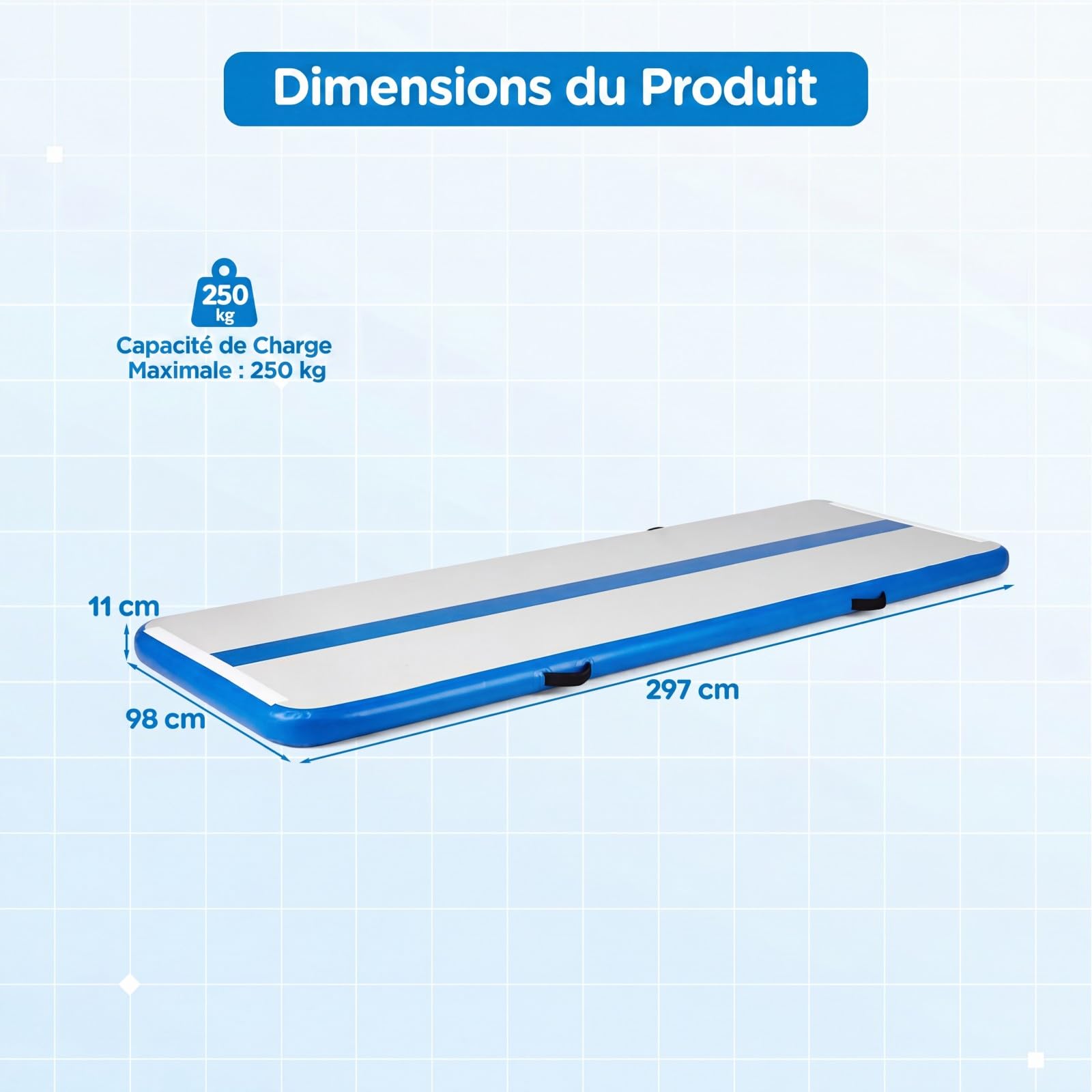 COSTWAY Air Track Tapis de Gymnastique Gonflable 3 M en PVC Épais 11 cm, Tapis de Gym Tumbling Portable en PVC avec Pompe Électrique Patchs Réparation Sac de Transport, pour Yoga Fitness