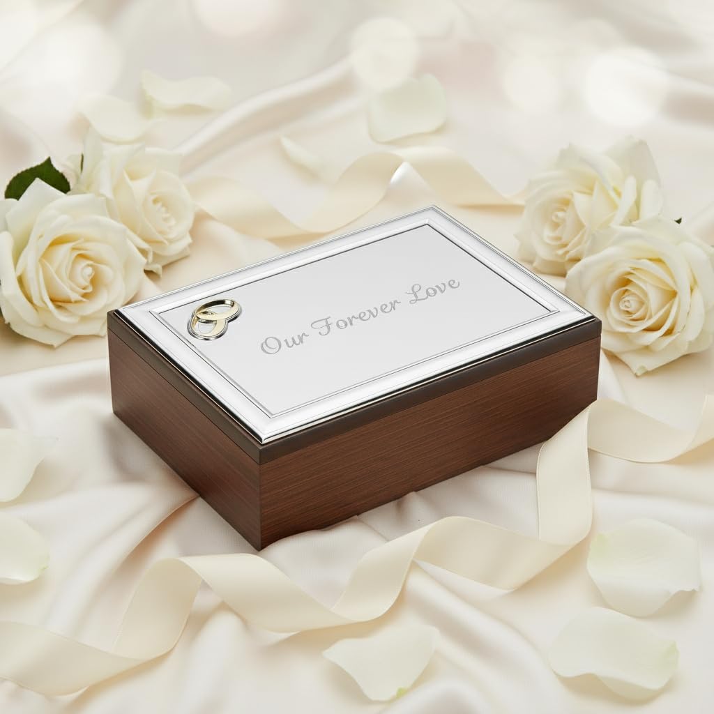 Argenteria MB Cofanetto Portagioie per Il Matrimonio o per Un Anniversario di Nozze, Realizzato in Legno con Targa in Argento PVD Personalizzabile con i Nomi, La Data dell'Anniversario o Una Dedica