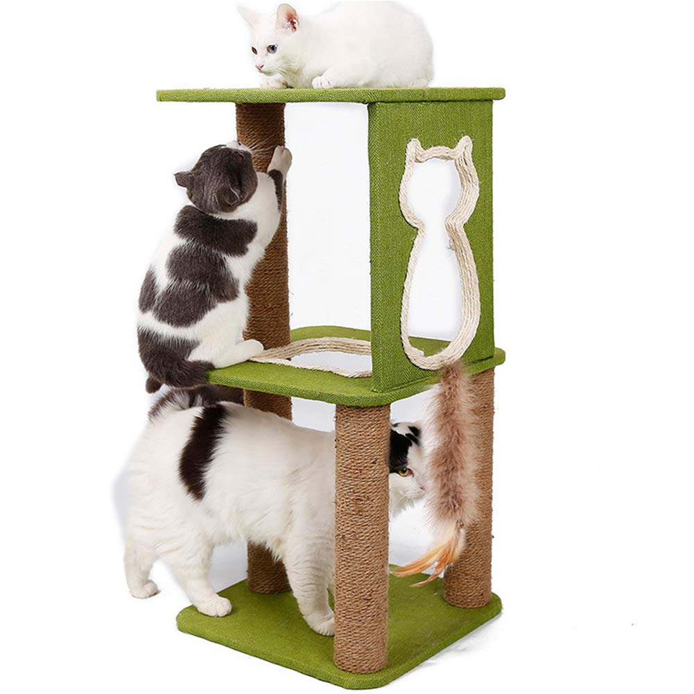 Arbre à chat griffoir en chanvre naturel avec niche et plume
