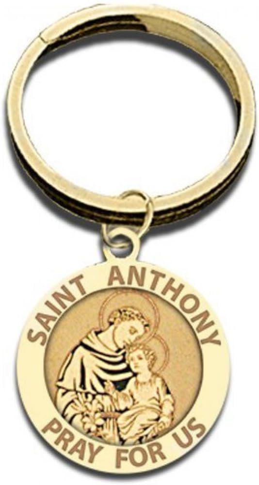 PicturesOnGold.com Saint Anthony Religious Engravable Keychain - 1 Inch X 1 Inch Round - Sterling Silver