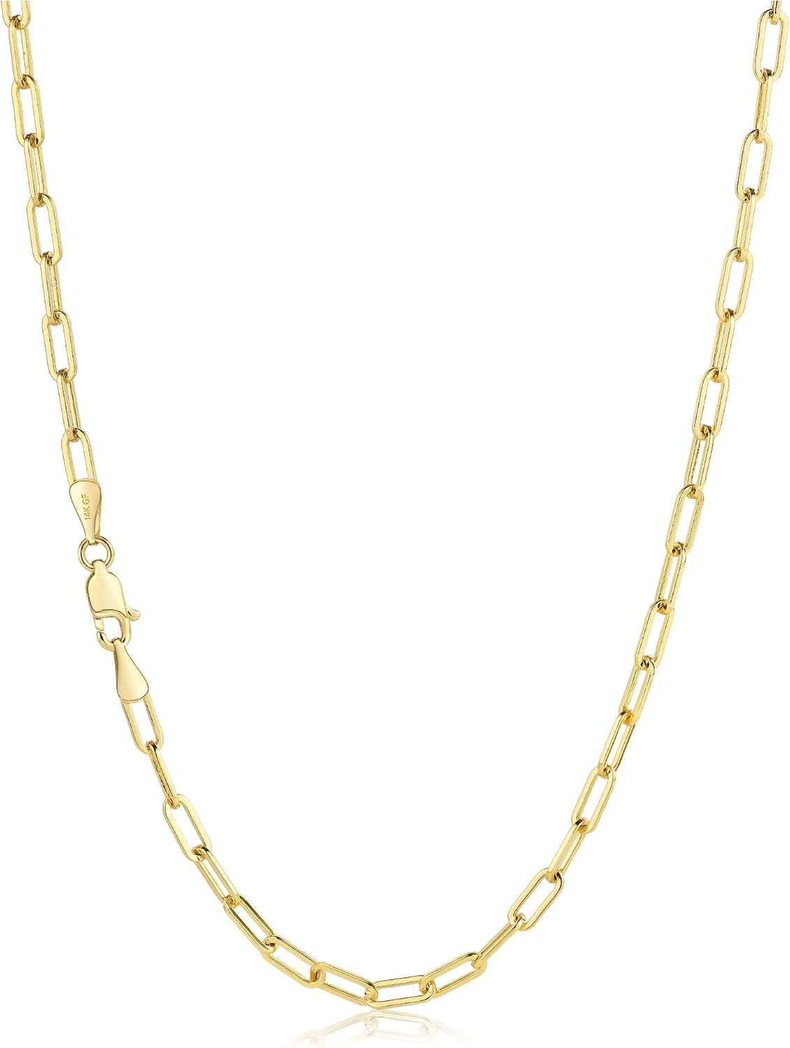 NOKMIT 14K Gold Filled Paperclip Necklace for Women Men, 3mm/4mm/5mm Rectangular Paper Clip Link Chain, 16-24 Inches, Hypoallergenic, Non-Tarnish, Dainty Unisex Jewelry, Cadenas de Oro 14K para Mujer
