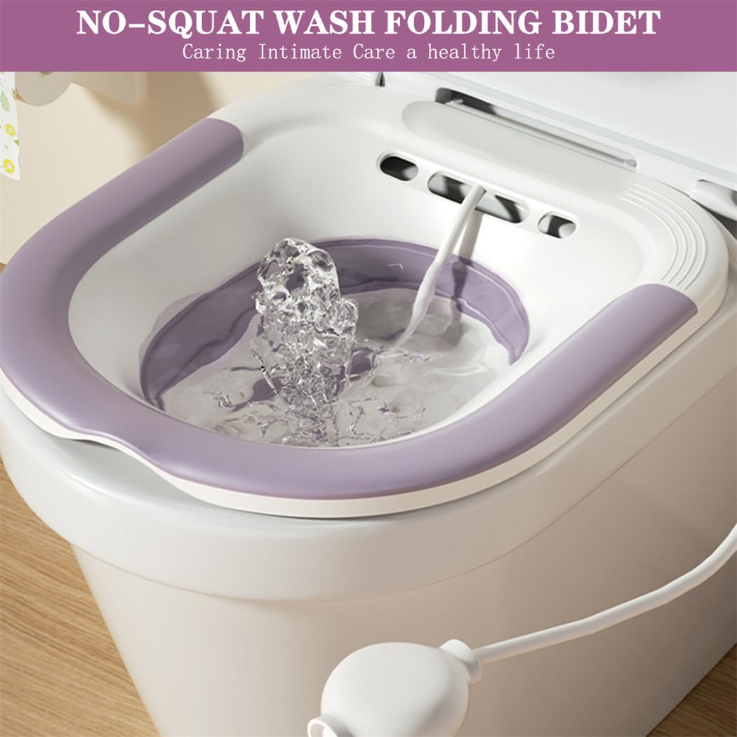 Bain de Siège Bidet Portable pour Hémorroïdes Siège de Toilette pour Soins Postpartum Pliable Sitz Bain Bassin Bain de Siege Toilette Intime Adapté aux Toilettes Standard
