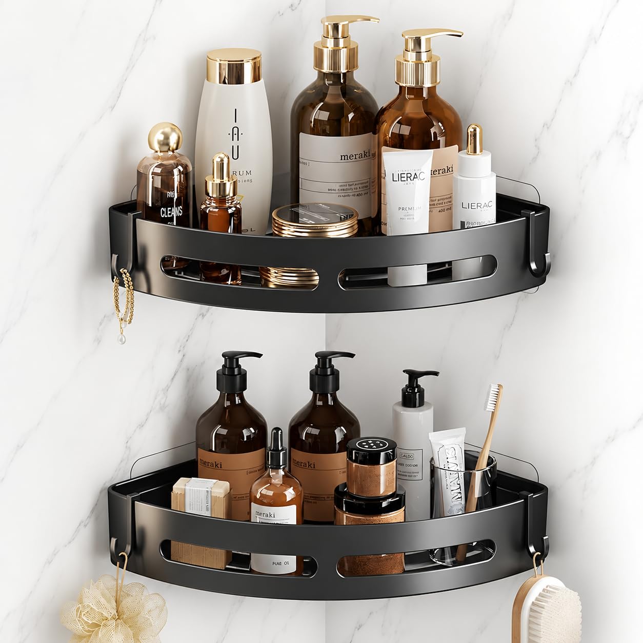 Self-Adhesive ABS Plastic Bathroom Corner Shelf Set of 2 No Drill Wall Mount Storage Organizer for Bathroom, Kitchen & Shower Accessories-image-43