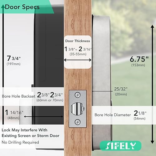 Miniatura 6 de Cerradura de seguridad WiFi integrada con teclado cerradura de puerta de entrada sin llave Sifely con control de aplicación, cerrojo
